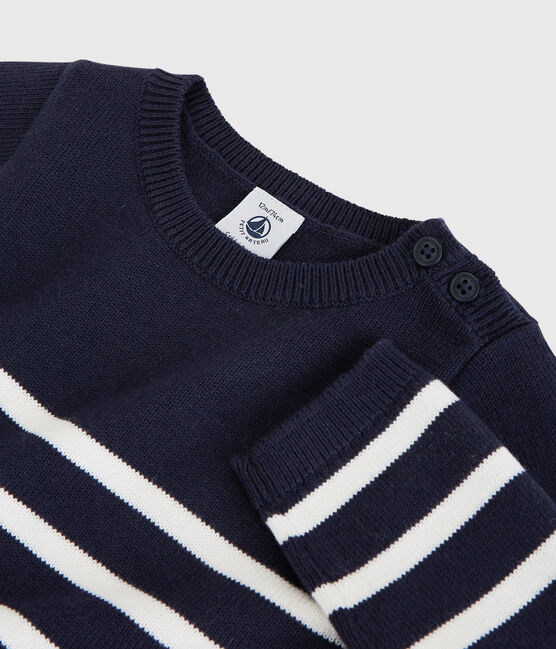 Babies' Wool/Cotton Dress SMOKING blue/MARSHMALLOW white