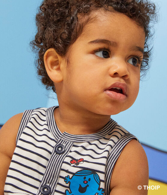 Babies' Mr. Men and Little Miss cotton playsuit MARSHMALLOW white/SMOKING blue