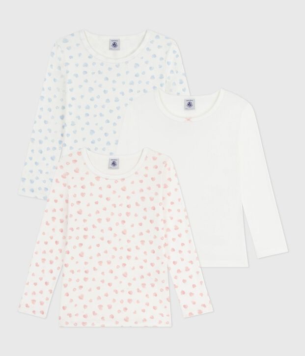 Pack of children's long-sleeved heart-print cotton T-shirts multicolor