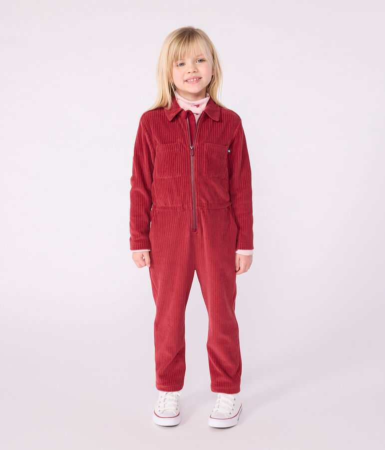 Children's long jumpsuit in plain terry velour red