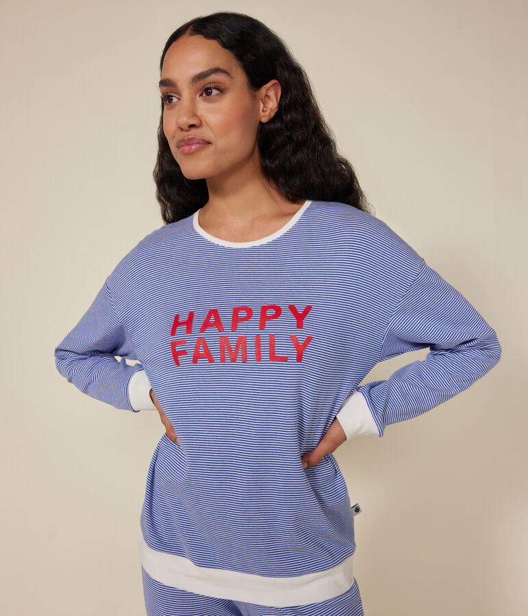 Women's stripy cotton pyjamas blue/white