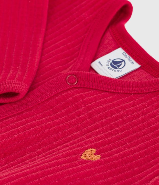 Babies' plain velour pyjama suit red