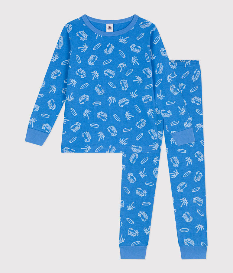 Children's long-sleeved van print cotton pyjamas blue/white