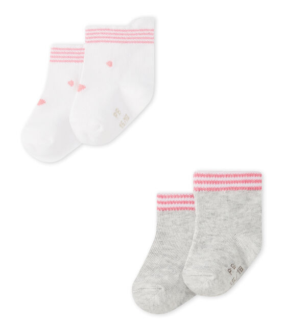 Set of 2 pairs of unisex baby's socks LOT white