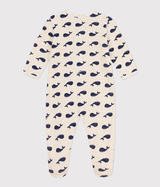 Navy Whale Patterned Velour Sleepsuit MONTELIMAR beige/MEDIEVAL blue