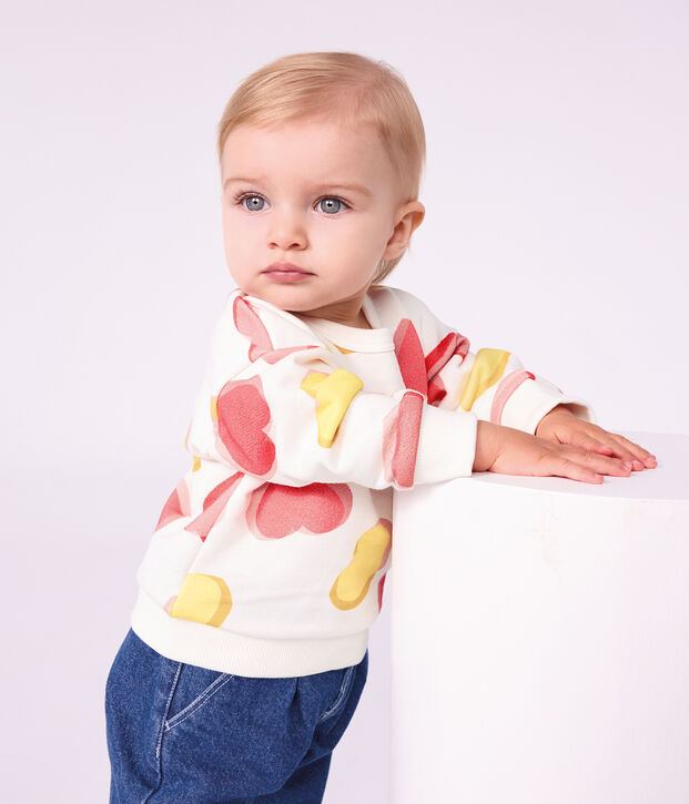 Babies' heart-print cotton sweatshirt white/multicolor