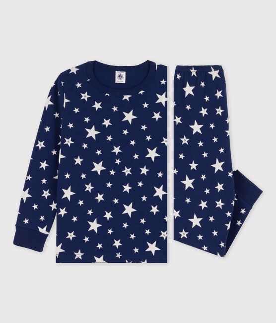 Unisex Starry Cotton Pyjamas MEDIEVAL blue/MARSHMALLOW white