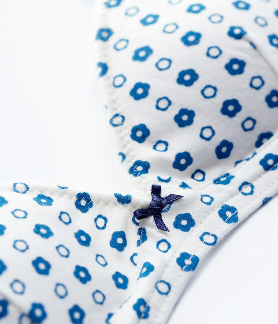 Girls' Graphic Floral Print Pattern Organic Cotton and Elastane Padded Bra MARSHMALLOW white/MALLARD