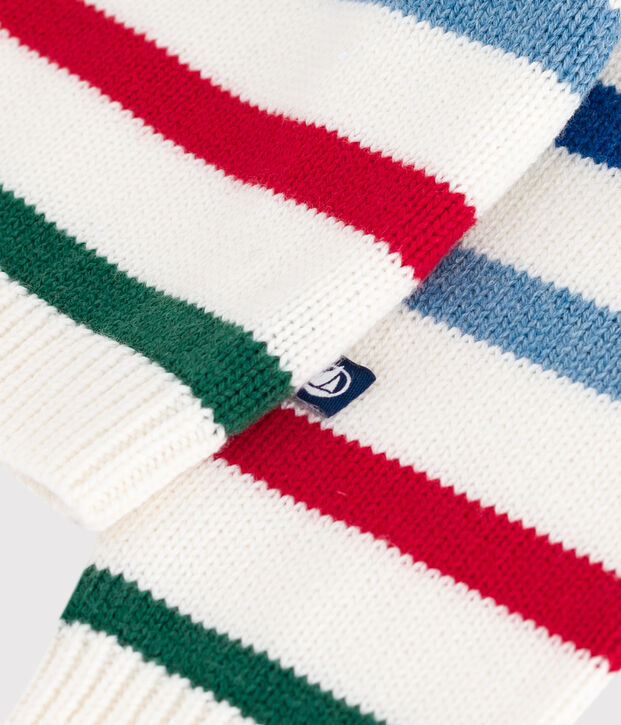 Babies' multi-coloured striped wool and cotton jumper white/multicolor