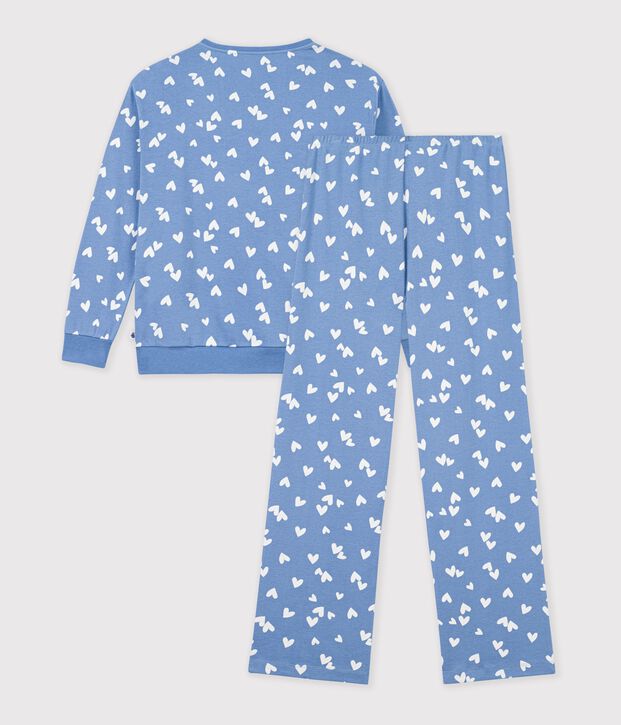 Women's heart print cotton pyjamas blue/white