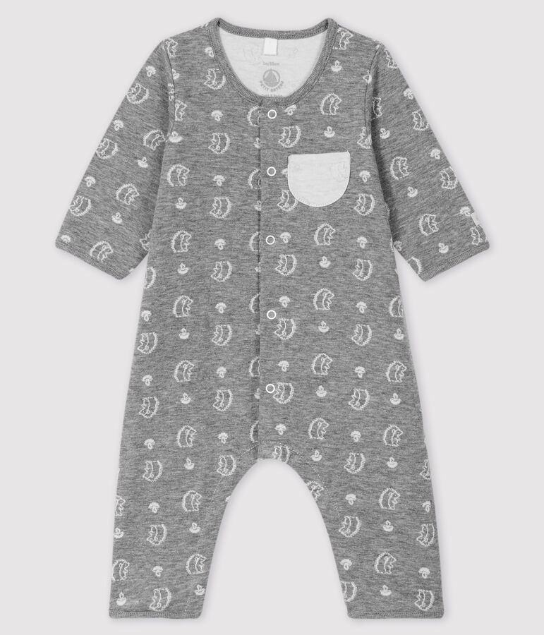 Babies' Patterned Weave Tube Knit Jumpsuit with Hedgehog Print grey/white