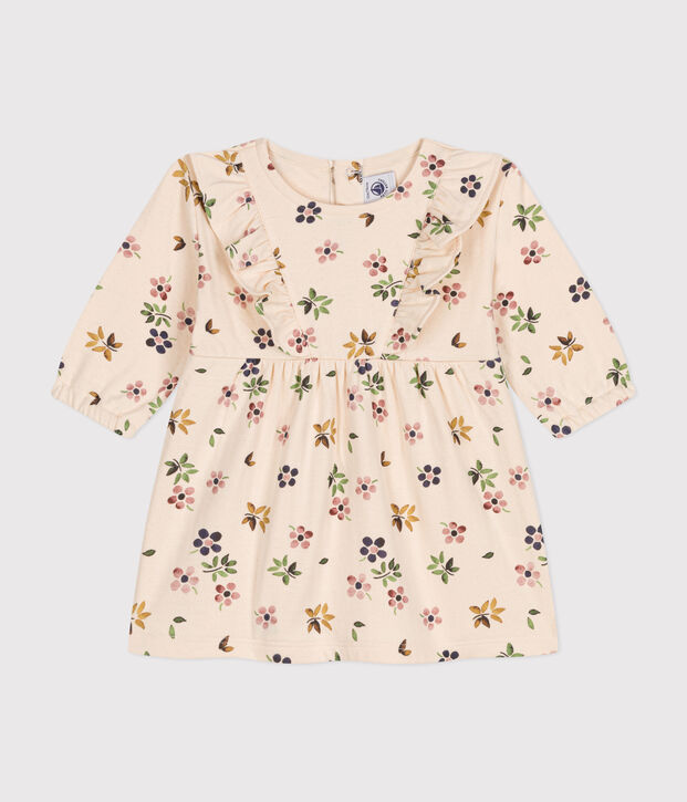 Babies' long-sleeved tube knit dress Ecru/multicolor