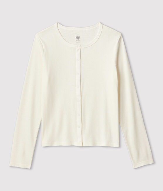 Women's Plain Linen and Cotton Blend Cardigan MARSHMALLOW white