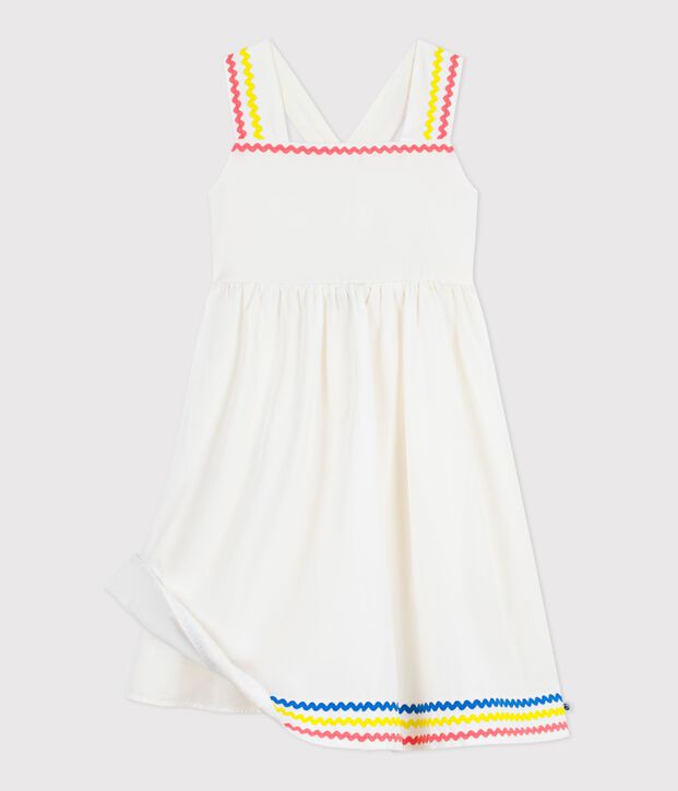 Children's  long cotton dress with straps white