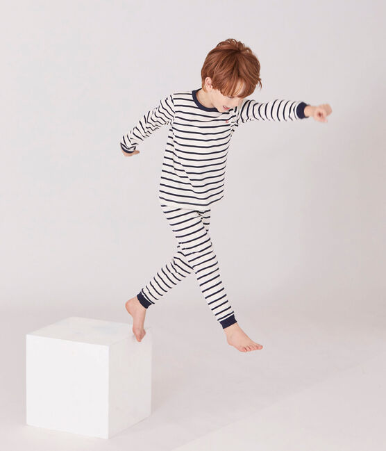 Boys' striped pyjamas COQUILLE beige/SMOKING blue