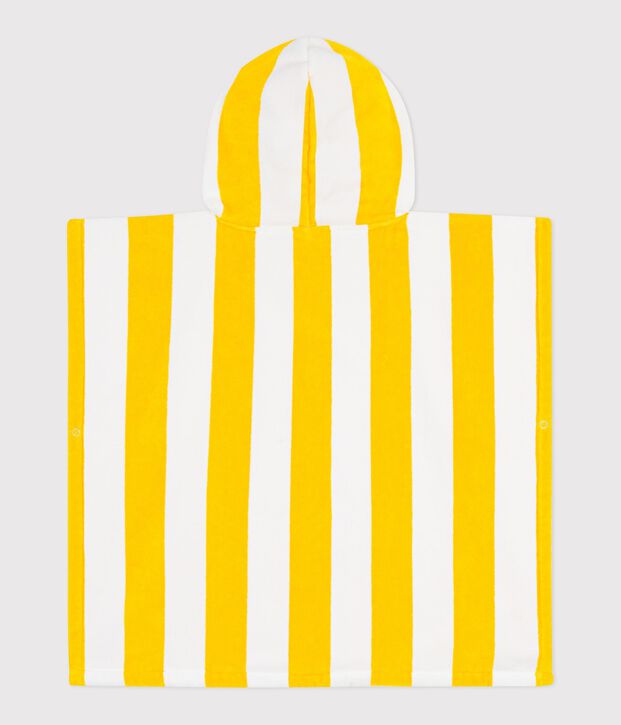 Children's stripy cotton terry bath poncho yellow/white