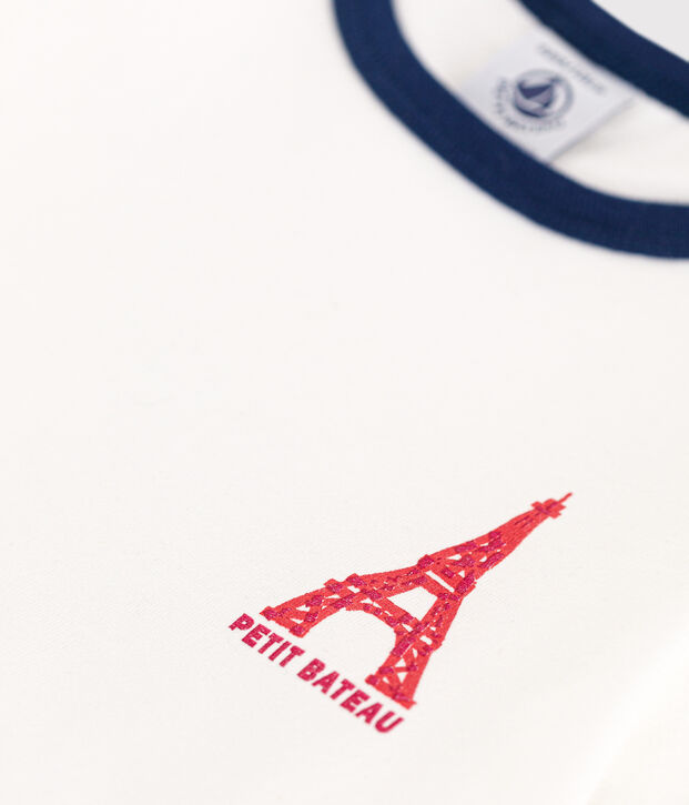 Little girls' cotton short-sleeved dress white/blue