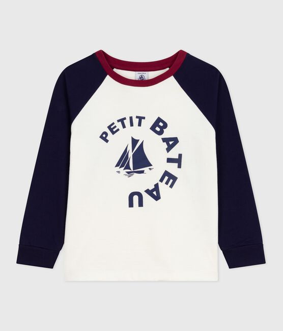 Children's long-sleeved colourblock-printed cotton T-shirt MILK blue/SOIR