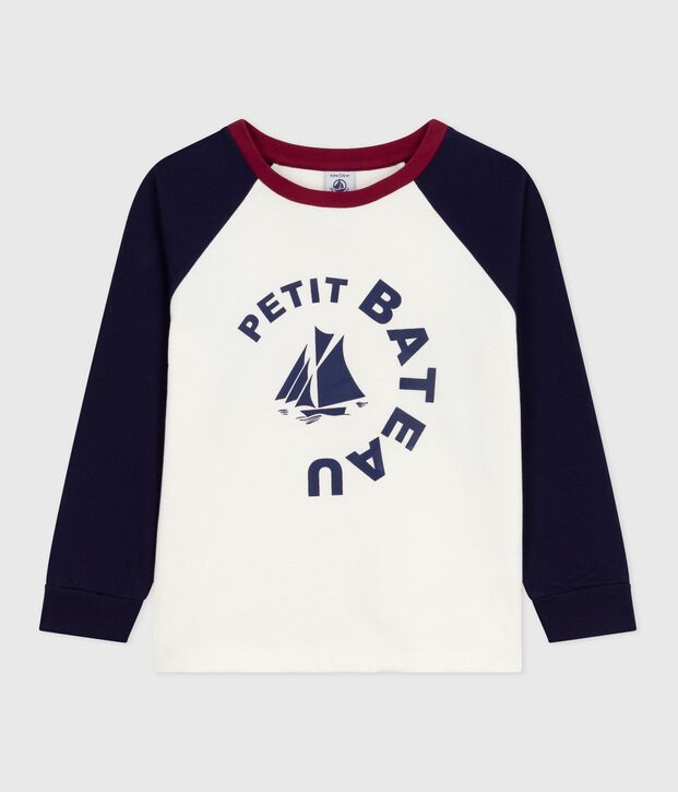 Children's long-sleeved colourblock-printed cotton T-shirt blue/blue