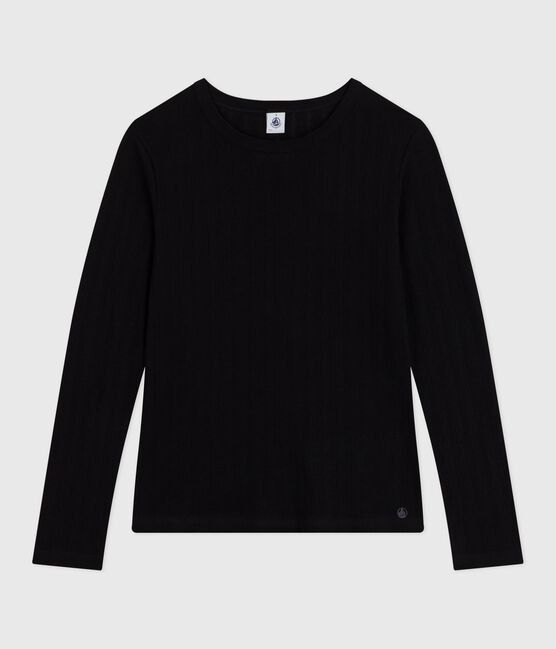 Women's Iconic long-sleeved openwork cotton T-shirt BLACK black