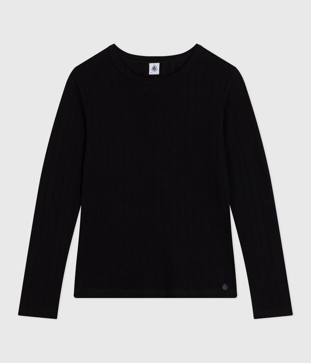 Women's Iconic long-sleeved openwork cotton T-shirt black