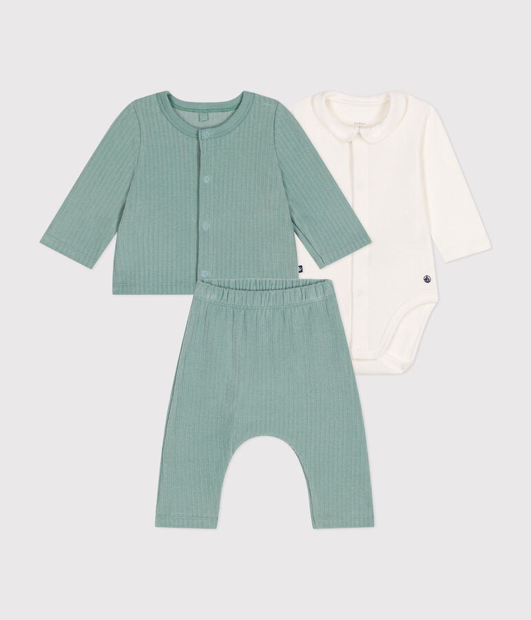 Babies' 3-piece set in velour green