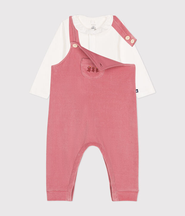 Babies' velour dungaree set pink