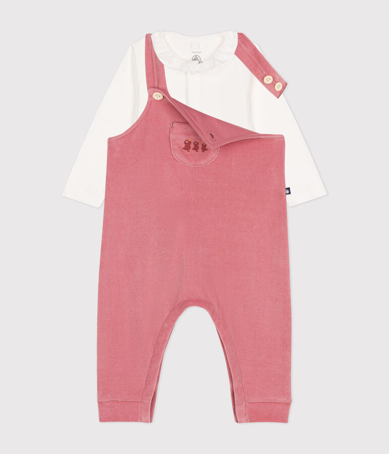 Babies' velour dungaree set pink