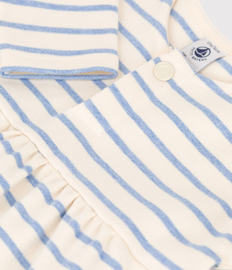 Babies' Long-Sleeved Cotton Sailor Striped Dress AVALANCHE white/SKY CHINE
