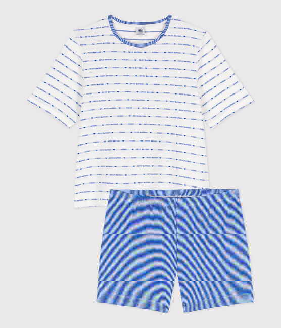 Women's Short Cotton Pyjamas MARSHMALLOW white/PERSE blue