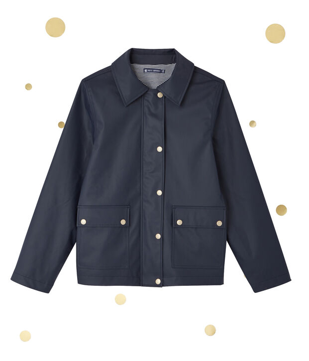 Women's suit style short raincoat. Petit bateau x Marie-Agn&egrave;s Gillot blue