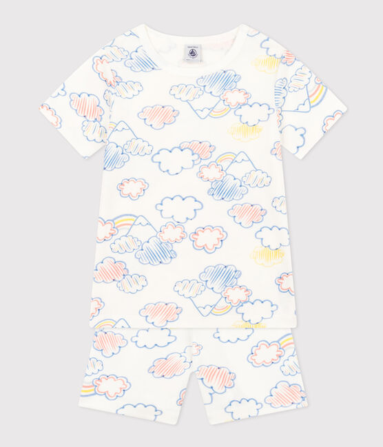 Children's Short Cotton Rainbow Print Pyjamas MARSHMALLOW white/MULTICO white