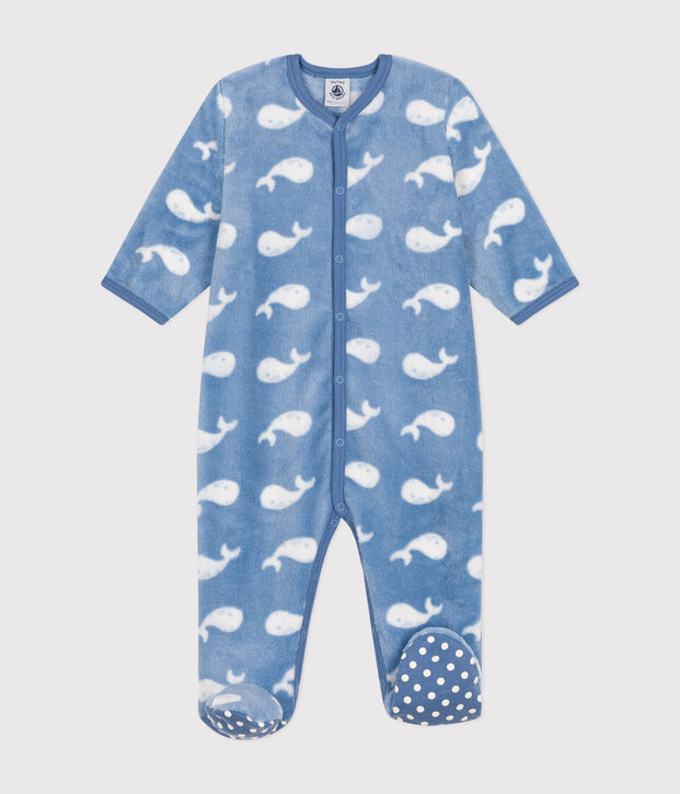 Babies' fleece onesie blue/white