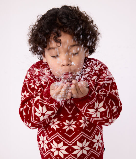 Children's patterned wool and cotton jumper AMARANTE red/AVALANCHE