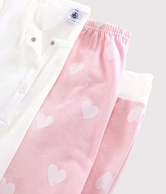 Girls'/Women's Cotton Pyjamas MARSHMALLOW white/MINOIS pink