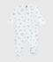 Babies' brushed fleece heart-print pyjamas with a collar white/blue