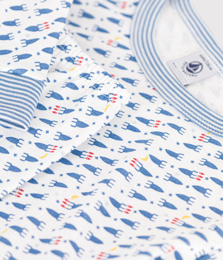 Children's fitted rocket-pattern printed cotton pyjamas white/multicolor