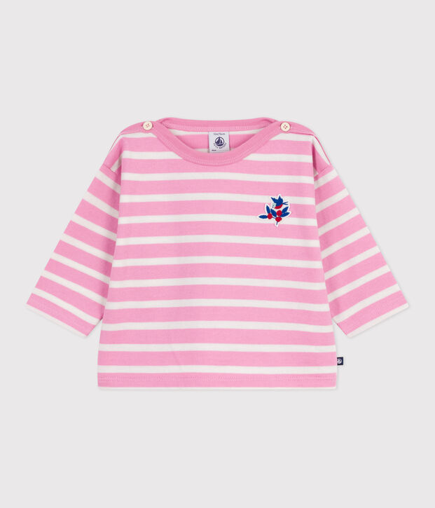 Babies' cotton Breton top pink/ecru