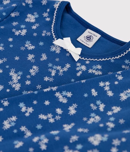 Girls' Snowflake Print Ribbed Pyjamas MAJOR blue/ECUME white