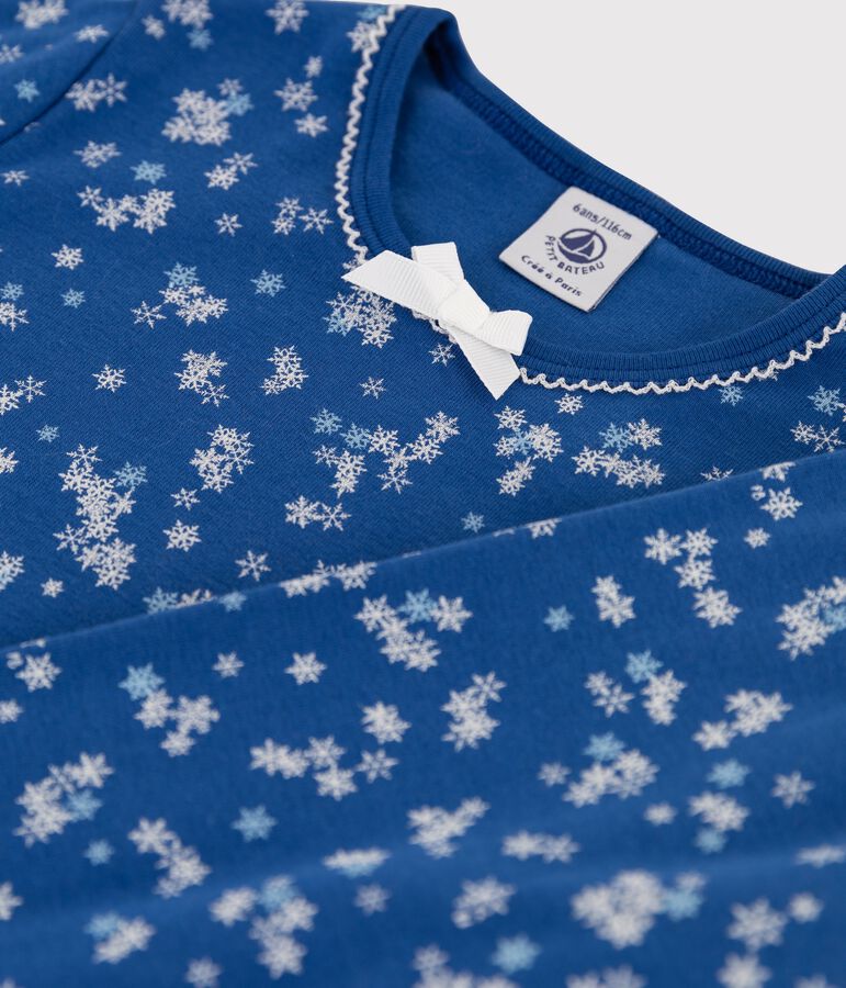 Girls' Snowflake Print Ribbed Pyjamas blue/white