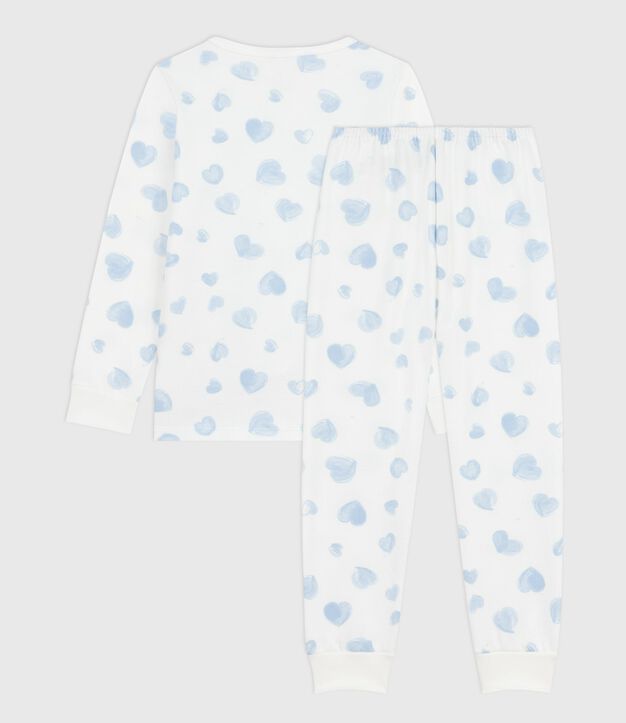 Children's pyjamas in heart-printed fleece white/multicolor