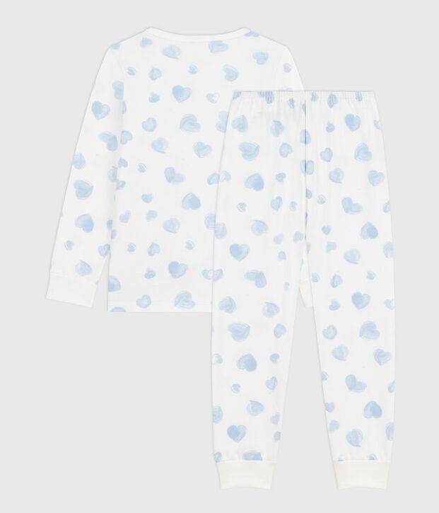 Children's pyjamas in heart-printed fleece white/multicolor