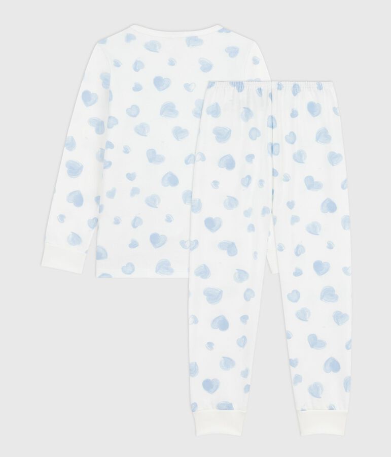 Children's pyjamas in heart-printed fleece white/multicolor