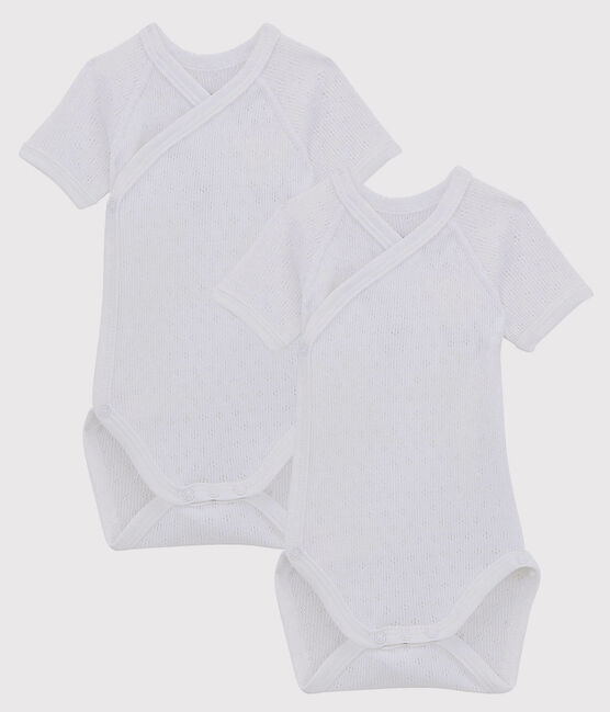 Babies' White Short-Sleeved Wrapover Organic Cotton Lace Knit Bodysuits - 2-Pack variante 1