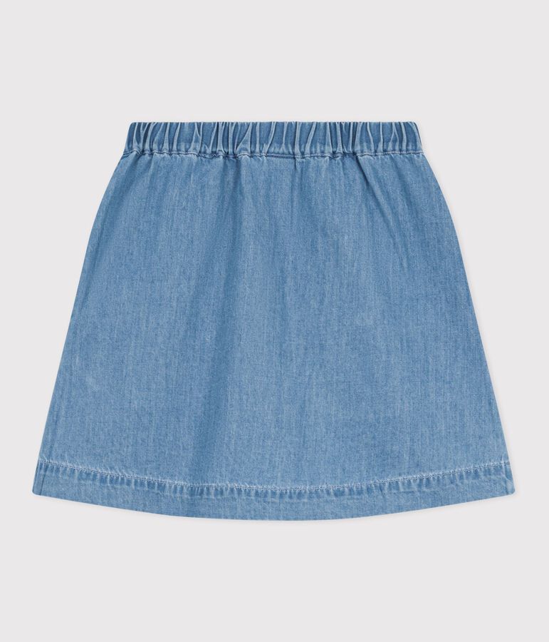 Children's short plain cotton skirt DENIM CLAIR blue