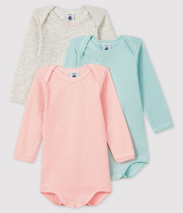 Baby girls' long-sleeved bodysuit - Set of 3 multicolor