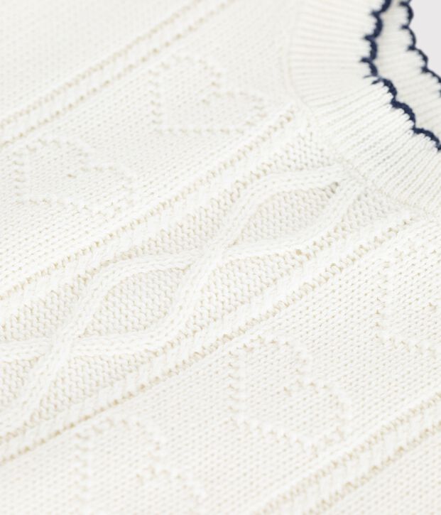 Babies' sleeveless wool and cotton knit jumper. white