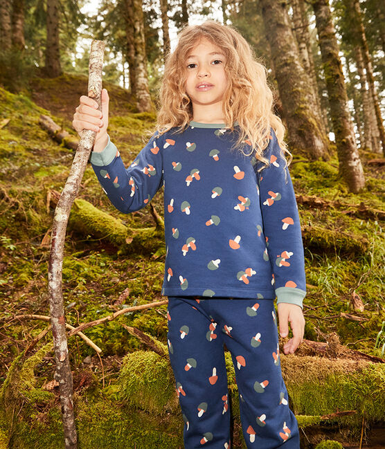 Children's Unisex Mushroom Patterned Fleece Pyjamas MEDIEVAL blue/MULTICO white