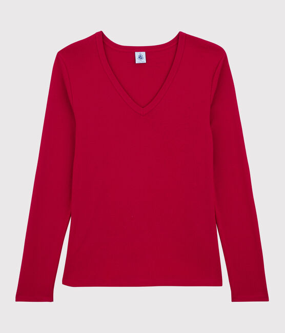 Women's Iconic V-Neck Cotton T-Shirt TERKUIT red