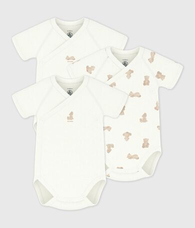 Pack of babies' short-sleeved printed cotton wrapover bodies